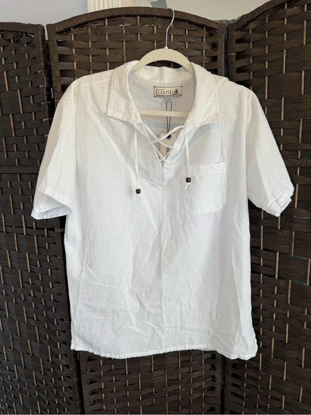 *NEW*Sz S* Seaspice* Men’s White Short-Sleeve Linen Shirt